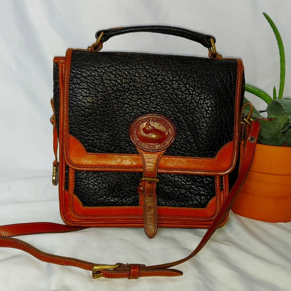 Vintage Black Leather Cross Body Bag
